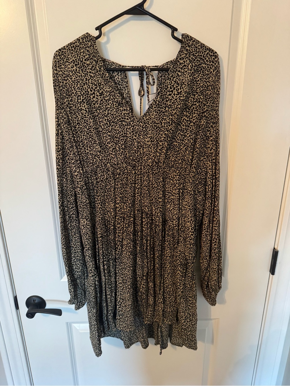A New Day Leopard Print Long Sleeve Tie-Back Tiered Mini Dress - Large (NWT)